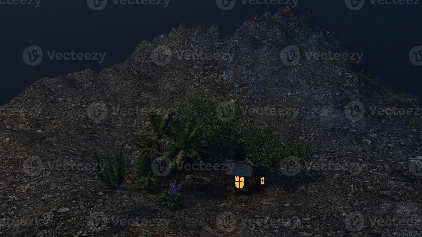 Bungalows on rural mountain slopes at night photo