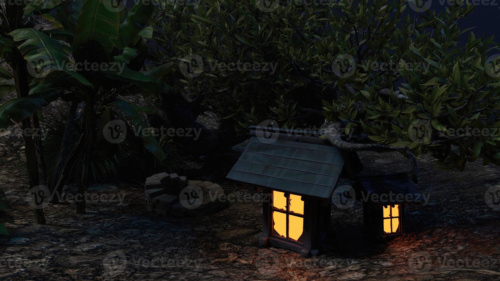 Bungalows on rural mountain slopes at night photo