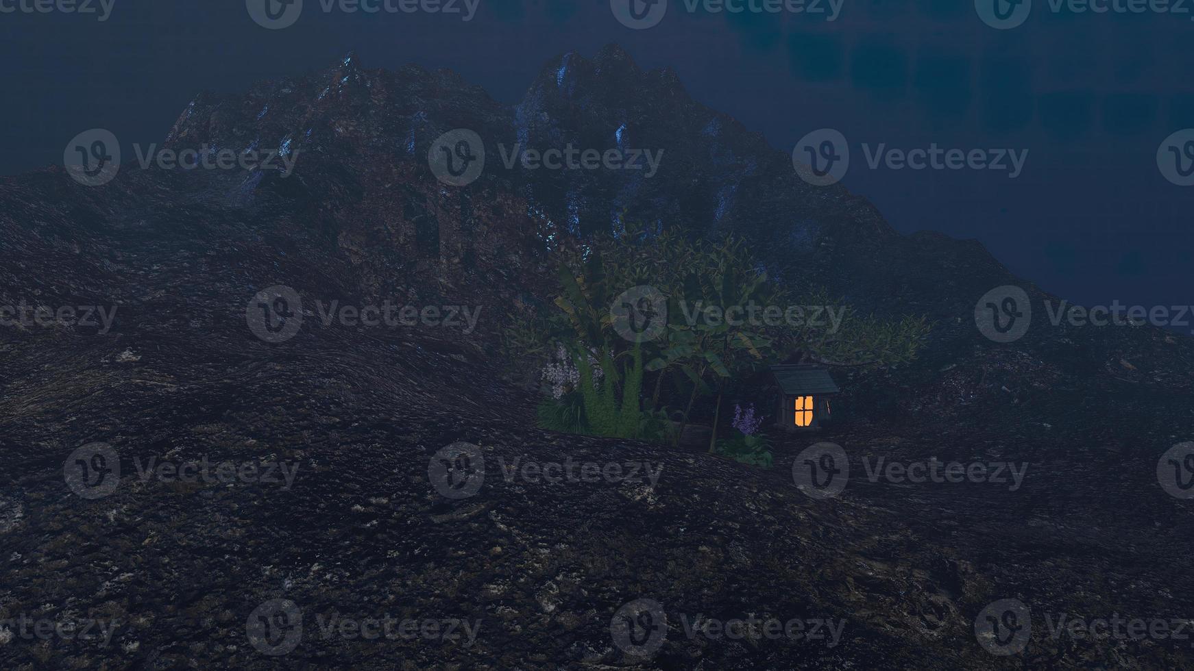 Bungalows on rural mountain slopes at night photo