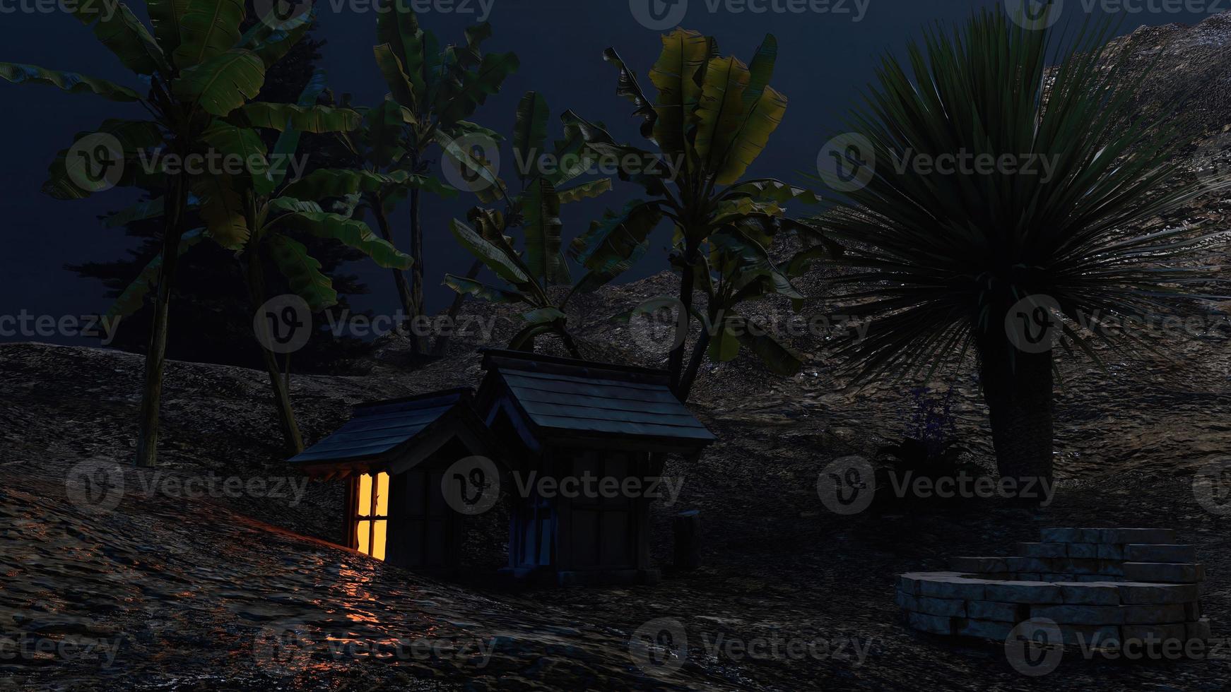 Bungalows on rural mountain slopes at night photo