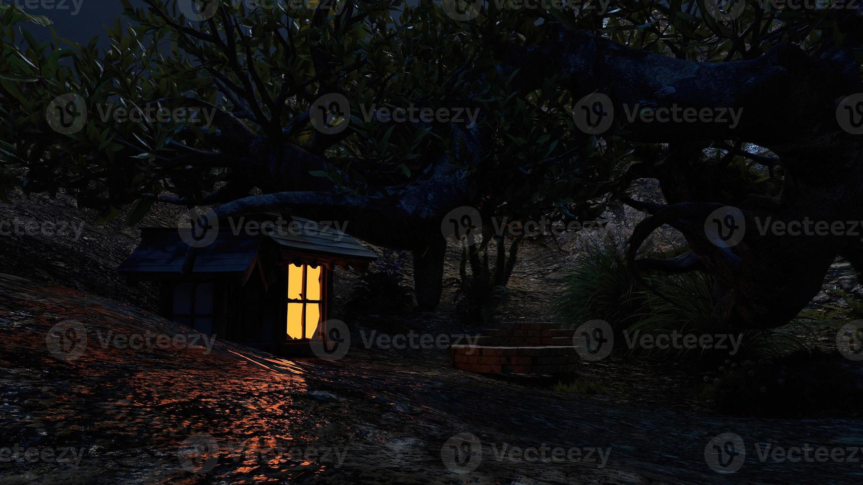 Bungalows on rural mountain slopes at night photo