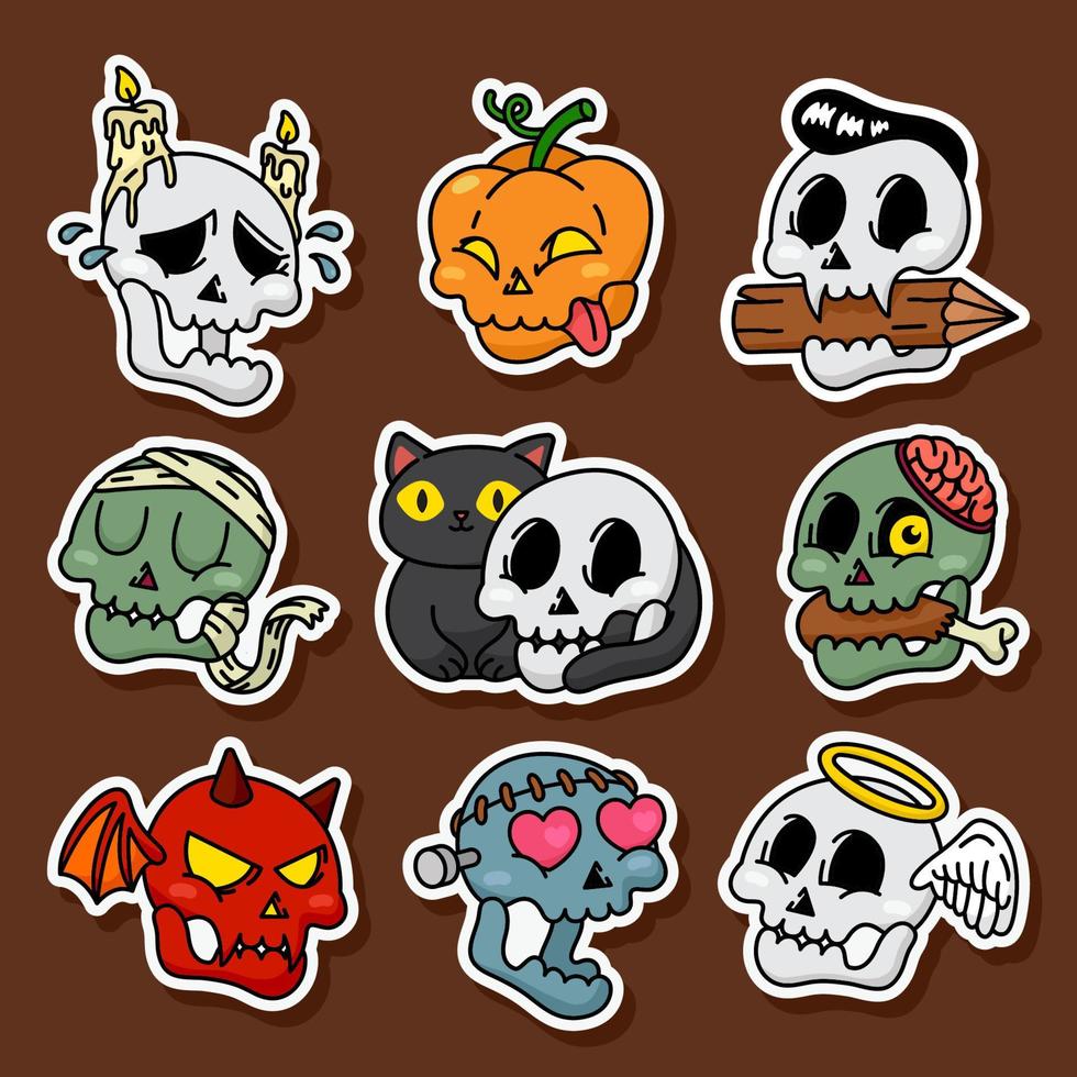 Hand drawn cute halloween skull vector