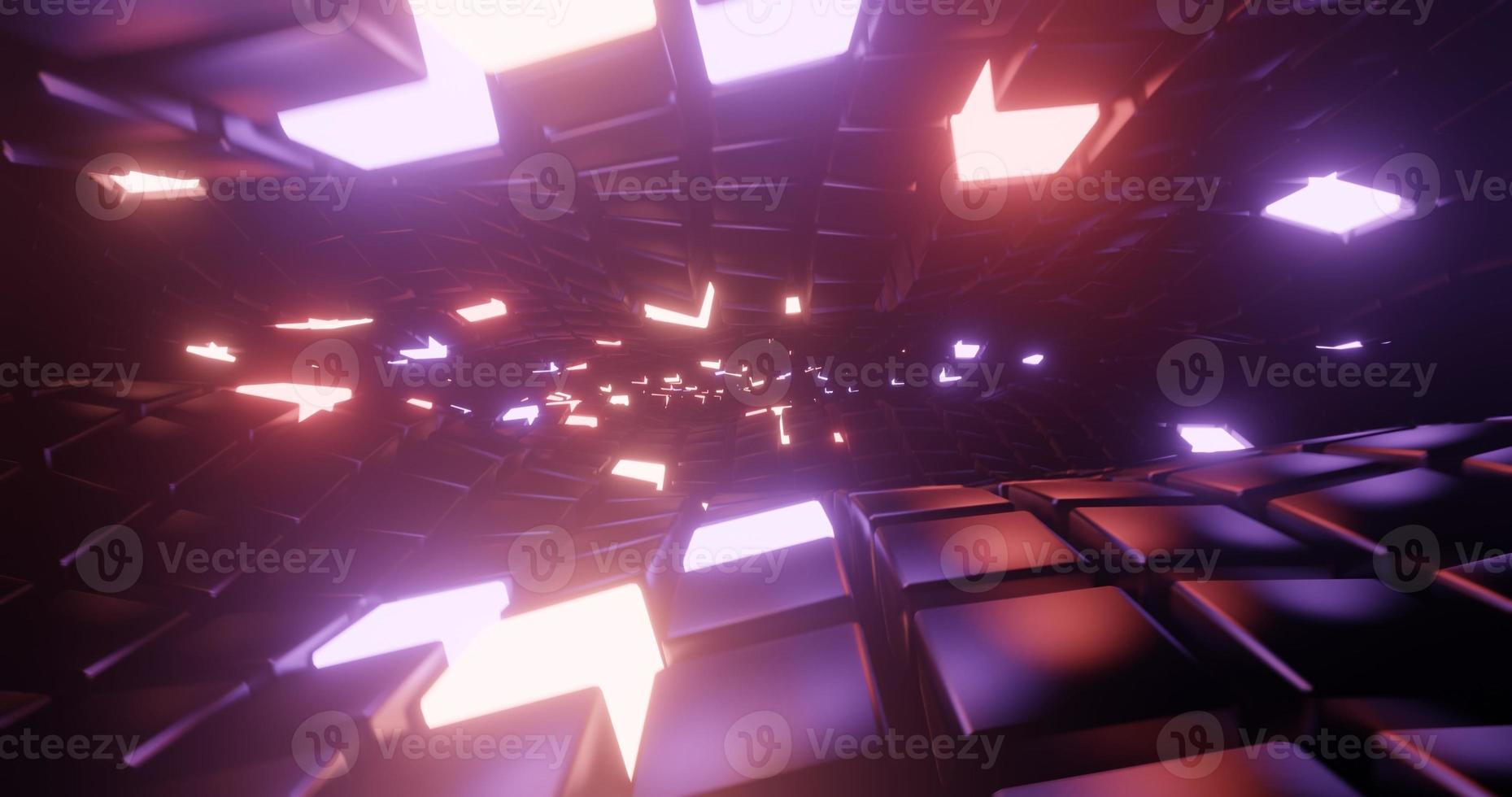 Abstract background using cube waves with metallic texture and several large purple cubes and small bright orange cubes, 3d rendering and 4K size photo