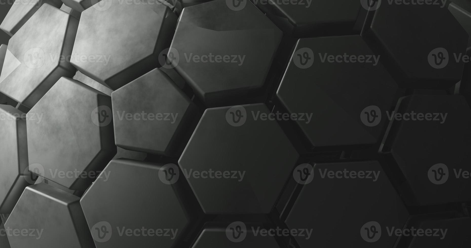 abstract background using a hexagon pattern with metallic black gradient color and bright yellow hexagon lines, there is empty space on the right, 3d rendering, and 4K size photo