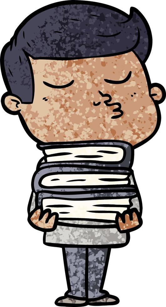 cartoon model guy pouting holding books vector