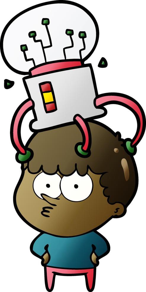 cartoon curious boy with neural link vector
