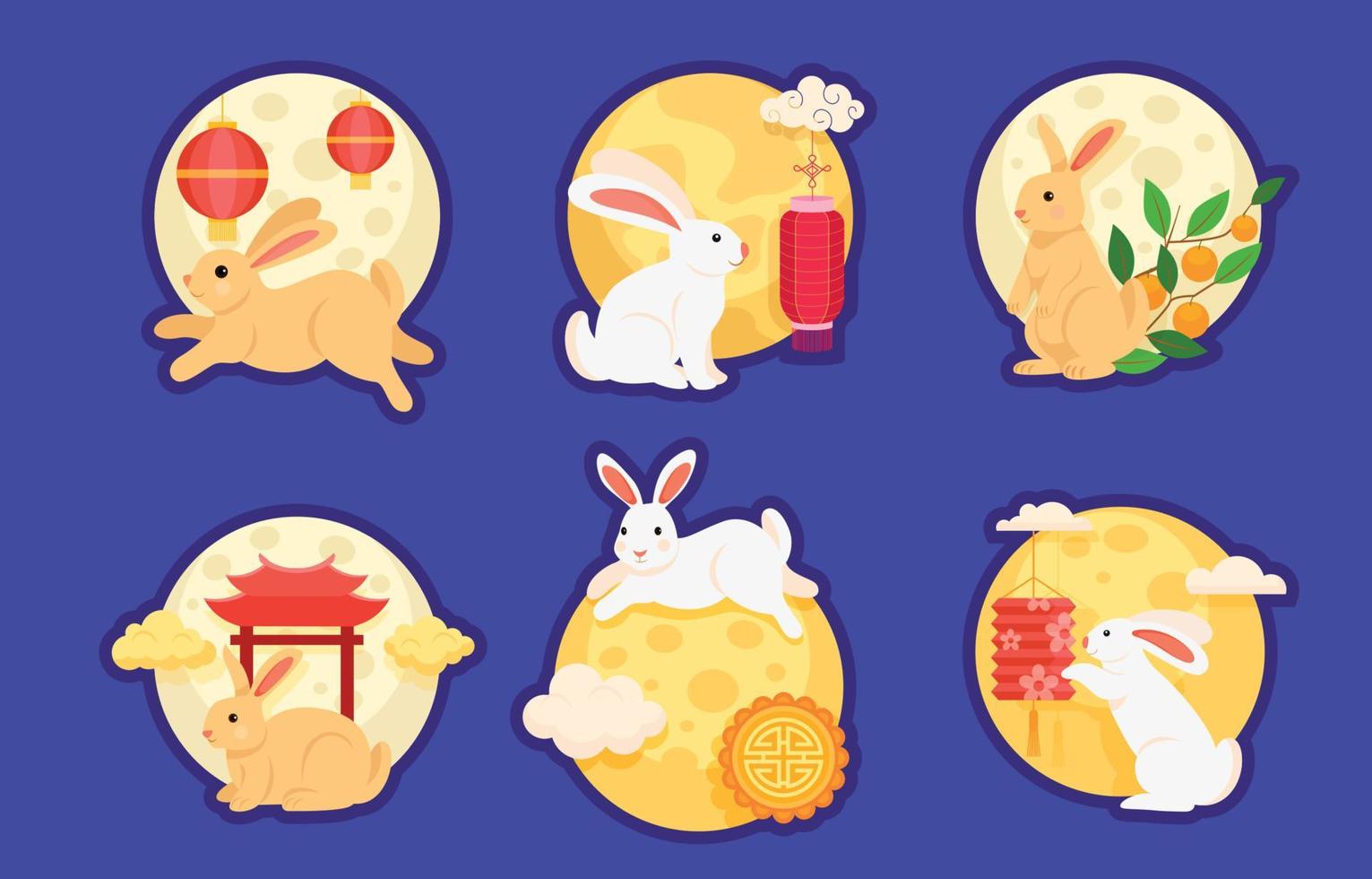 Mid Autumn Sticker With Moon and Bunny vector