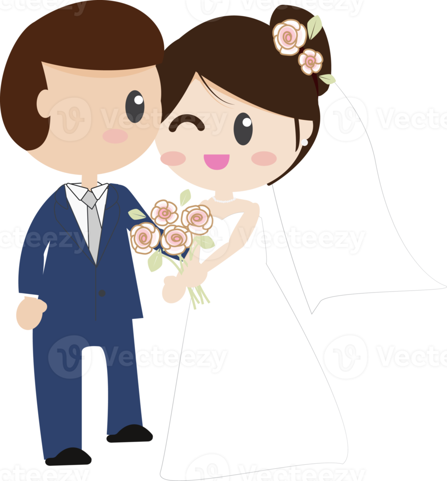 cute cartoon beautiful bride and groom couples cheek kissing png