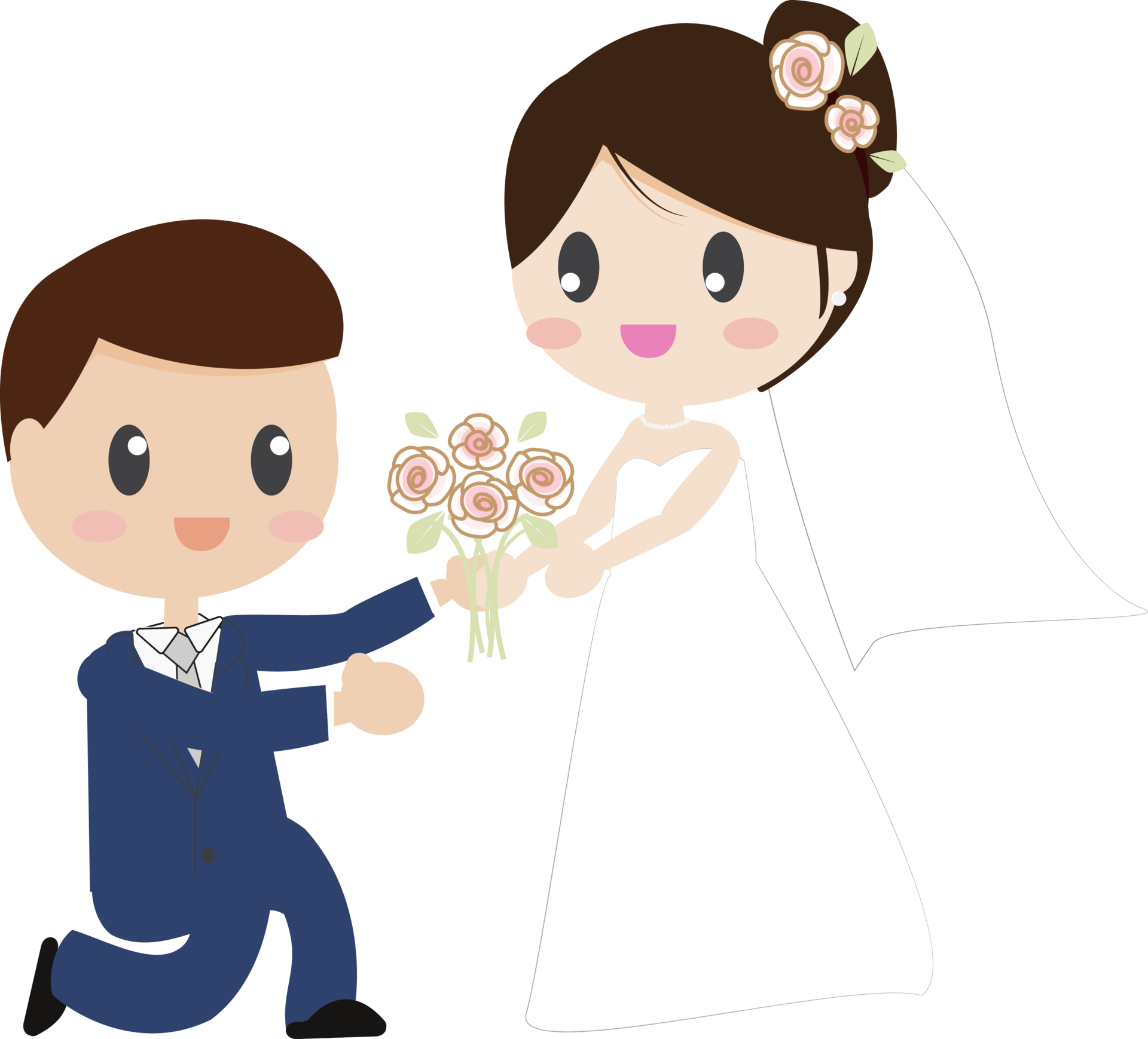 Free cute cartoon beautiful bride and groom couples on his knees 12374987  PNG with Transparent Background