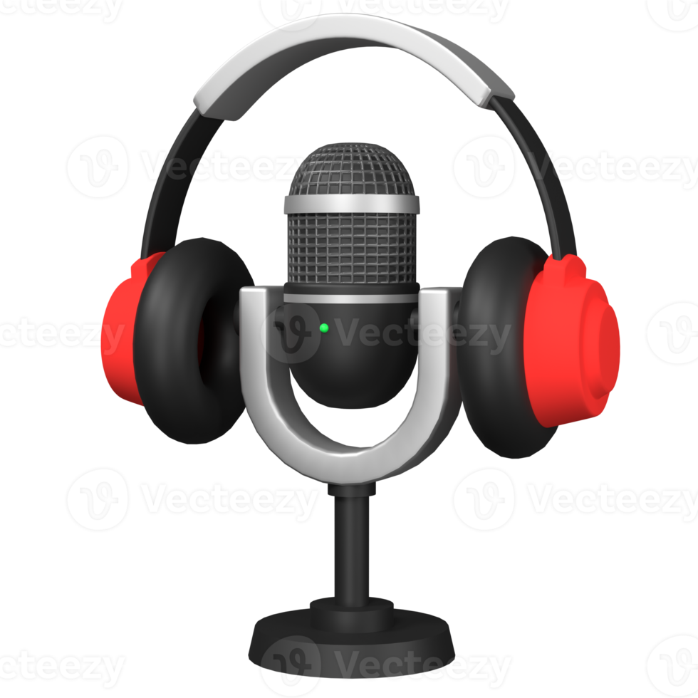 3D Rendering of Microphone and headphone, Broadcasting Concept. png