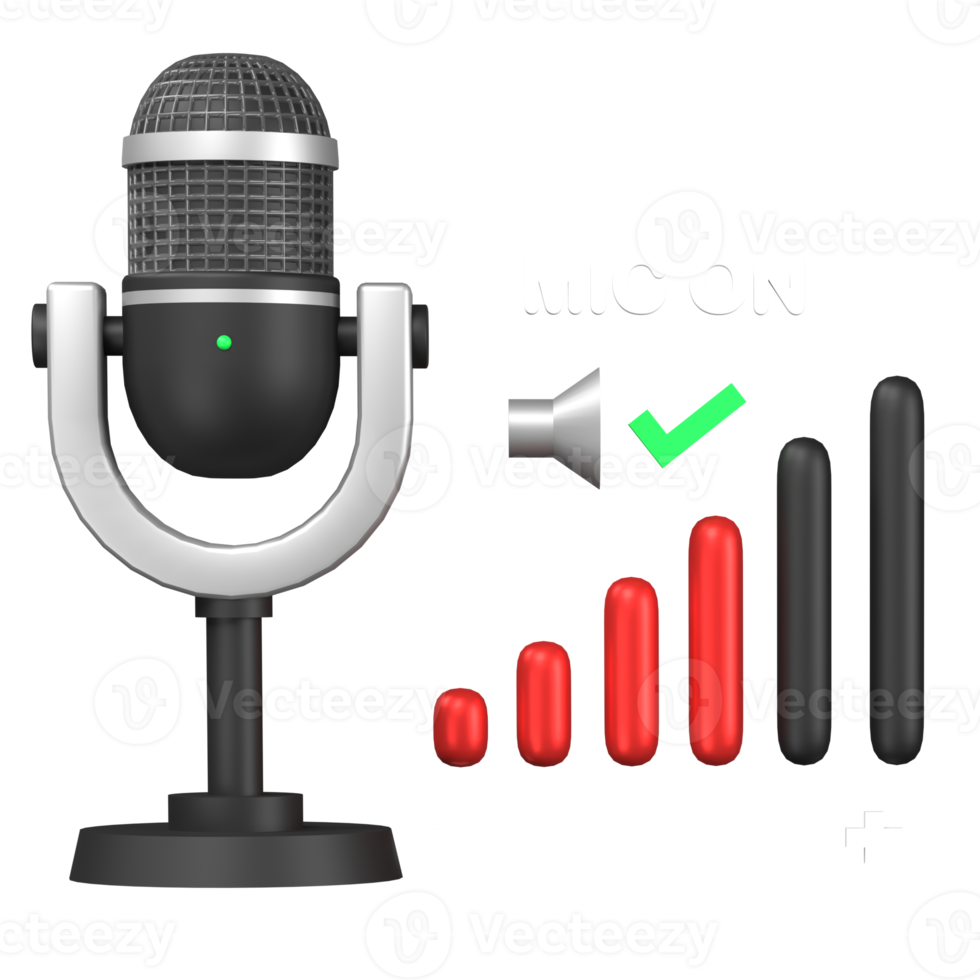 3D Rendering of Mic On Icon Illustration, Broadcasting Concept