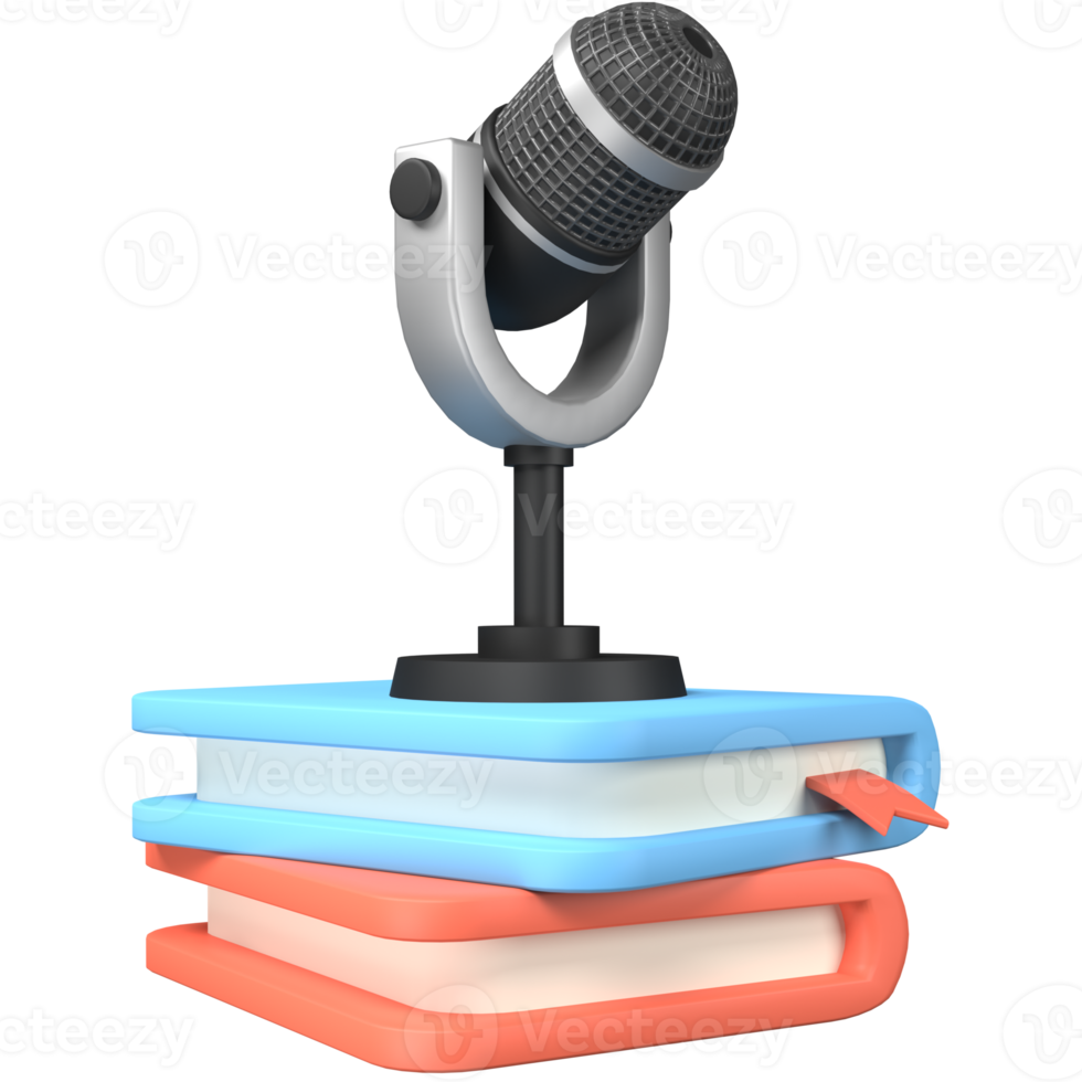 3D Microphone above books, Broadcasting Concept. png