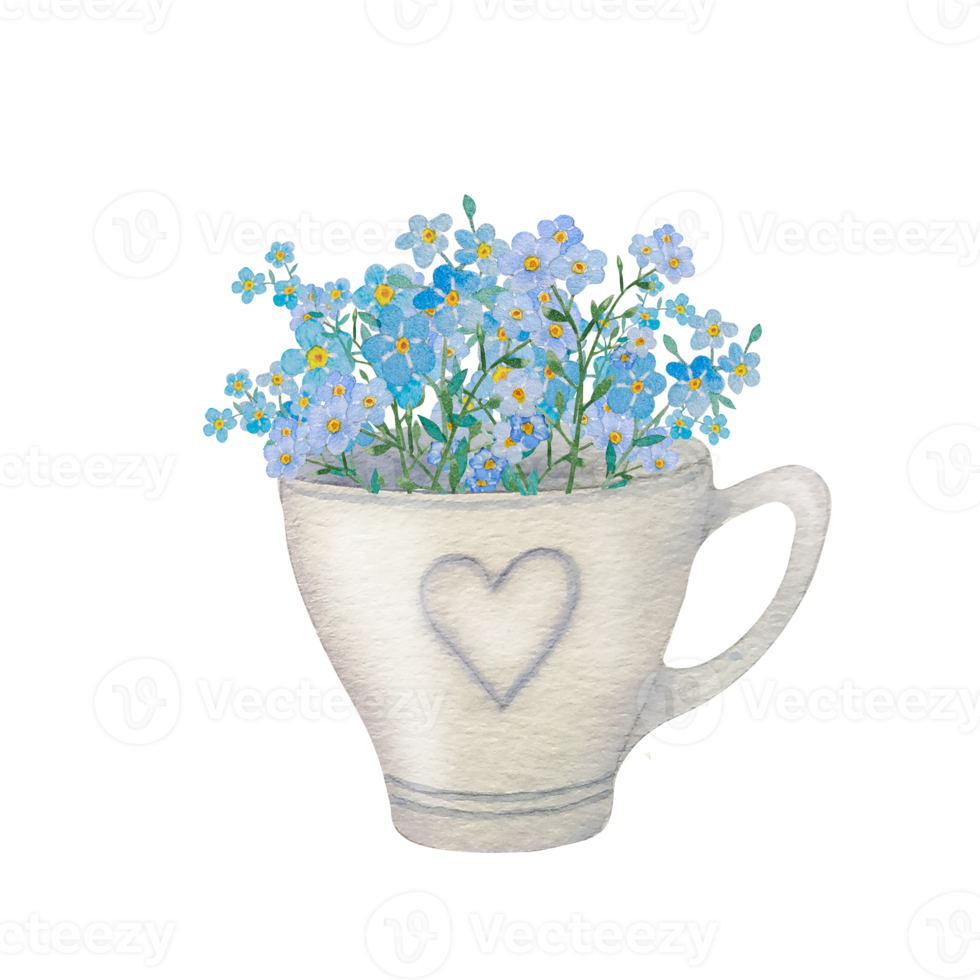 Watercolor spring flowers in the pots png