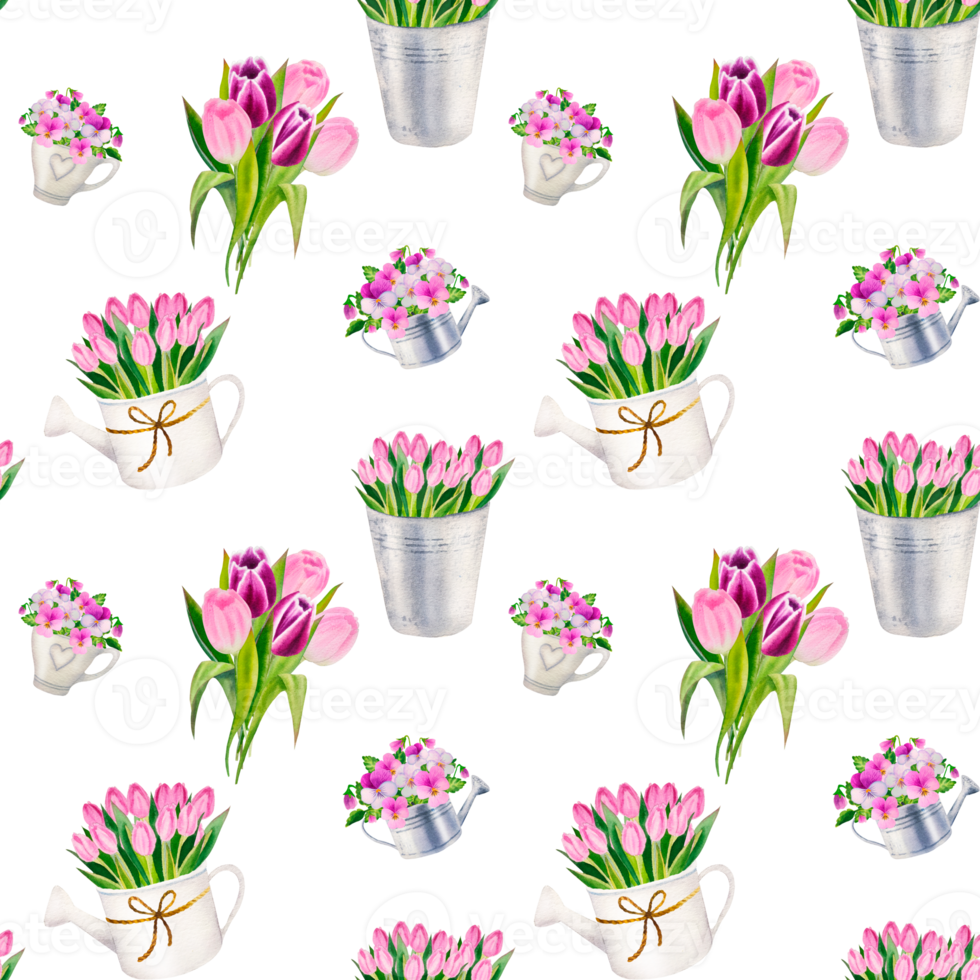 Watercolor spring flowers pattern png