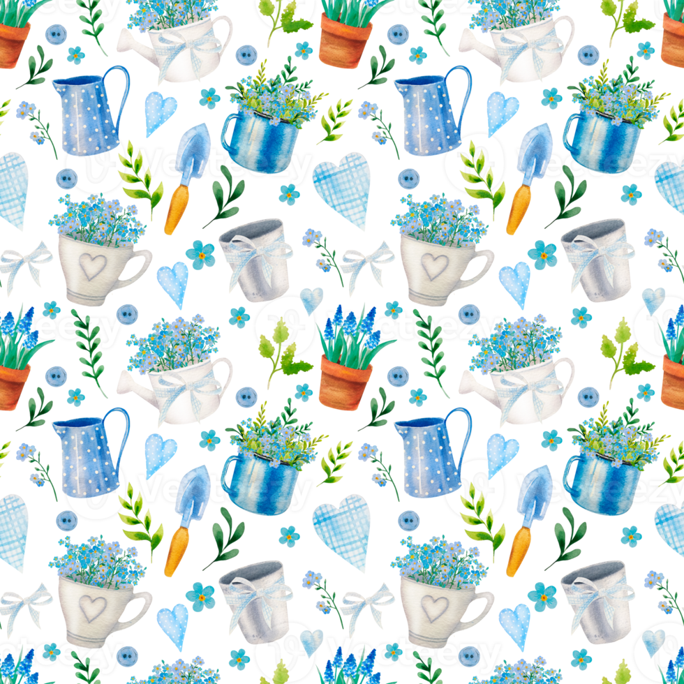 Watercolor spring flowers pattern png