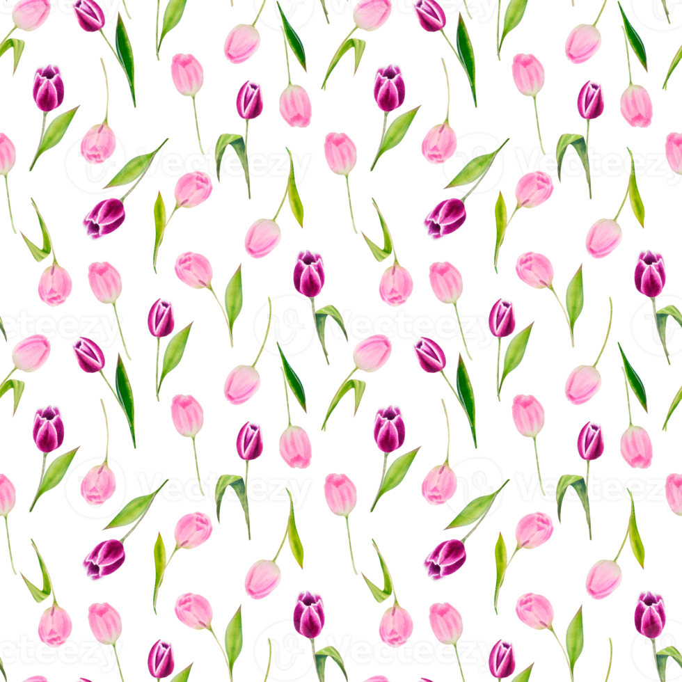 Watercolor spring flowers pattern png