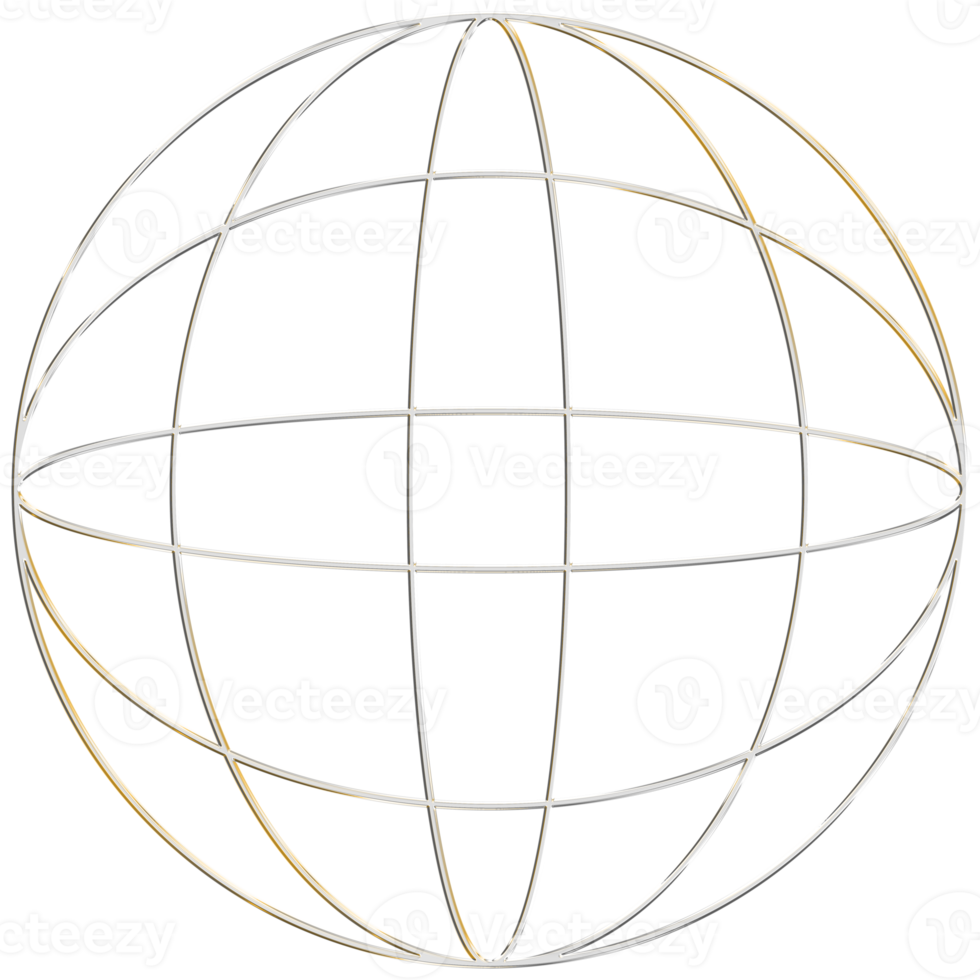 Abstract 3d rendering of gold sphere with chaotic structure. Futuristic shape. Sci-fi background with wireframe and globe png