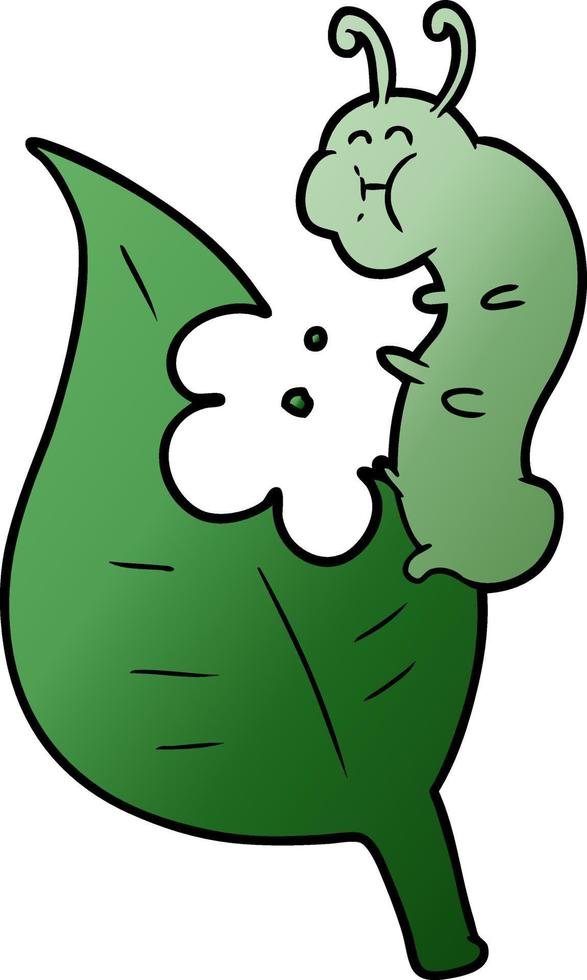 cartoon caterpillar munching leaf vector