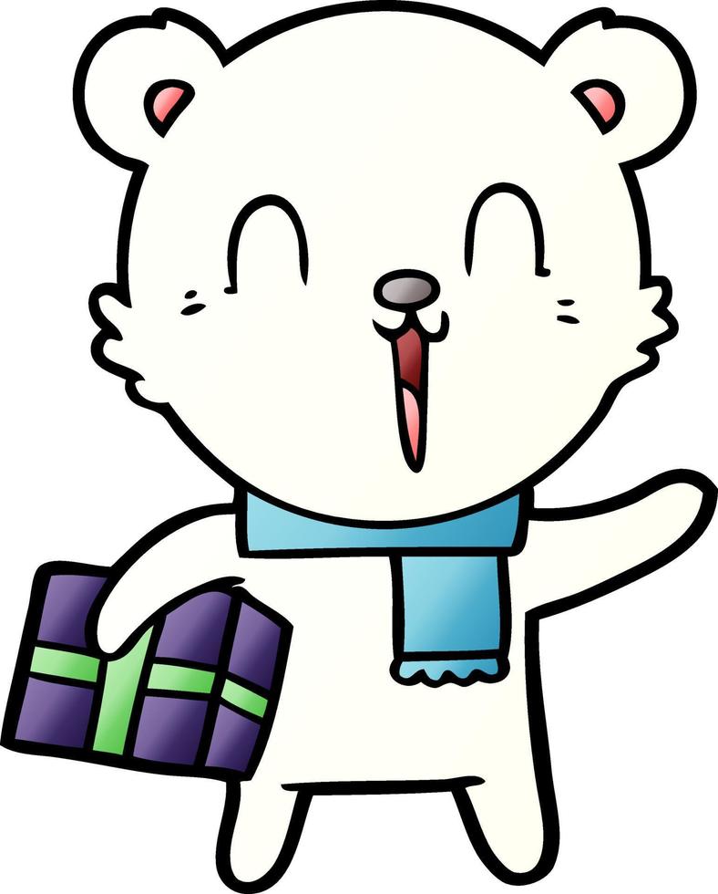 polar bear with christmas present cartoon vector