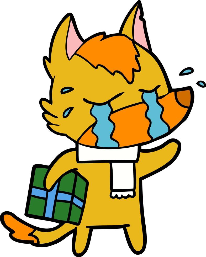 personaje de dibujos animados de fox con presente vector