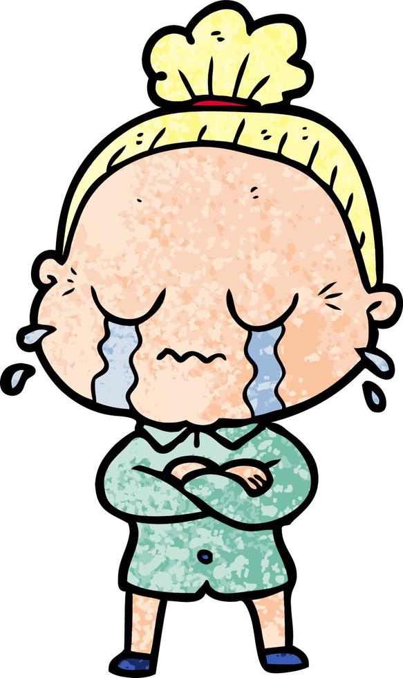 cartoon crying old lady vector