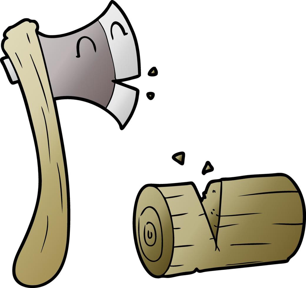 cartoon axe chopping wood vector