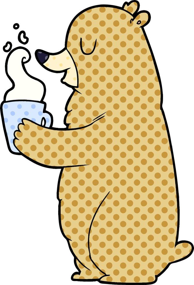 cartoon bear with hot drink vector