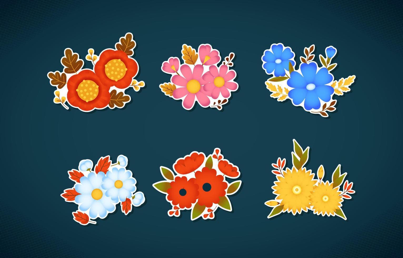 Colorful Fall Flower Stickers Set vector