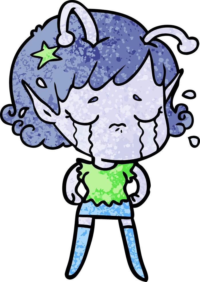 cartoon crying alien girl vector