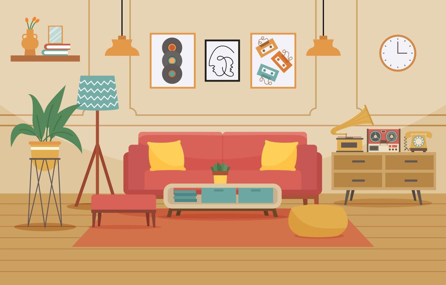 Retro Design Living Room Interior vector