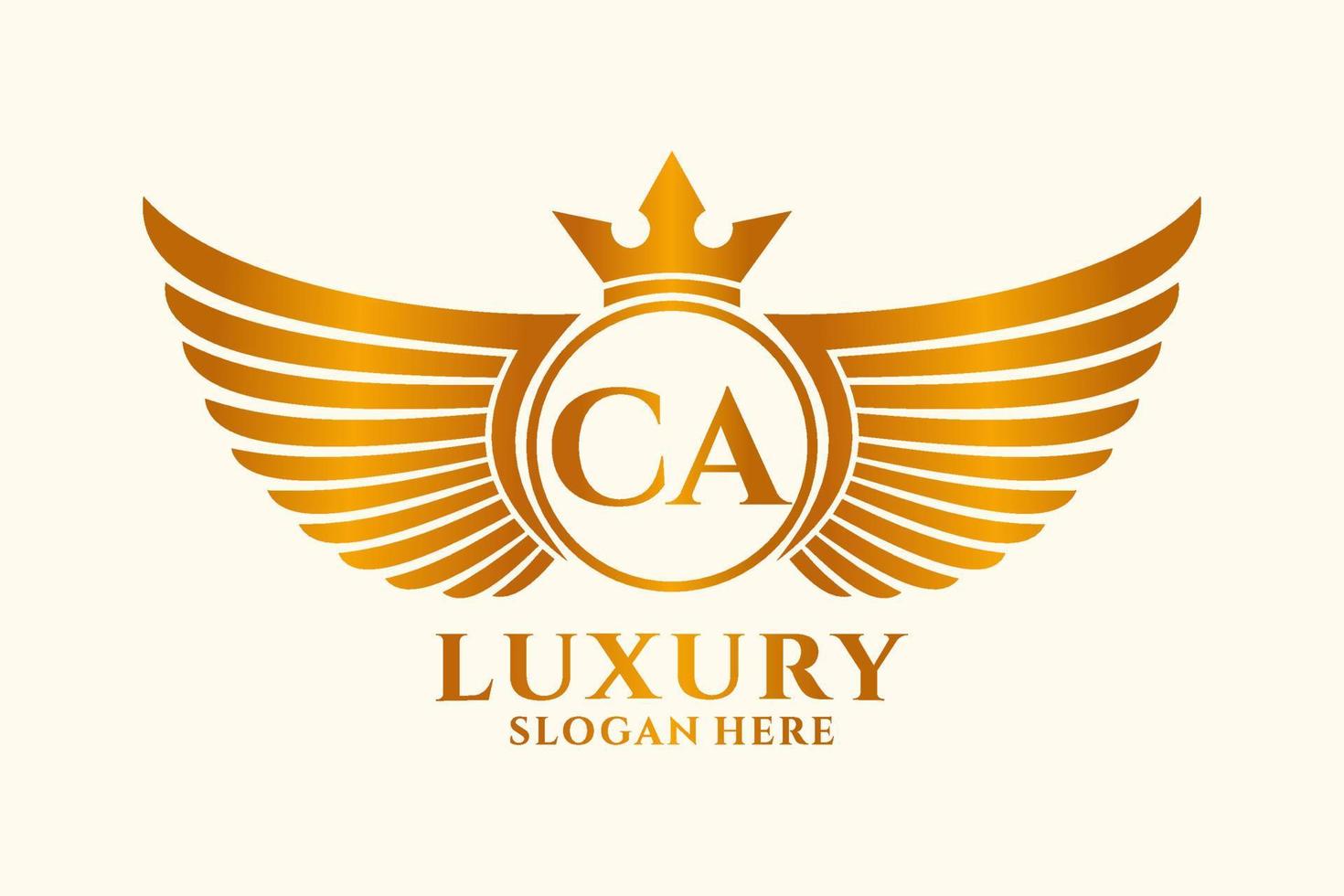 Luxury royal wing Letter CA crest Gold color Logo vector, Victory logo, crest logo, wing logo, vector logo template.