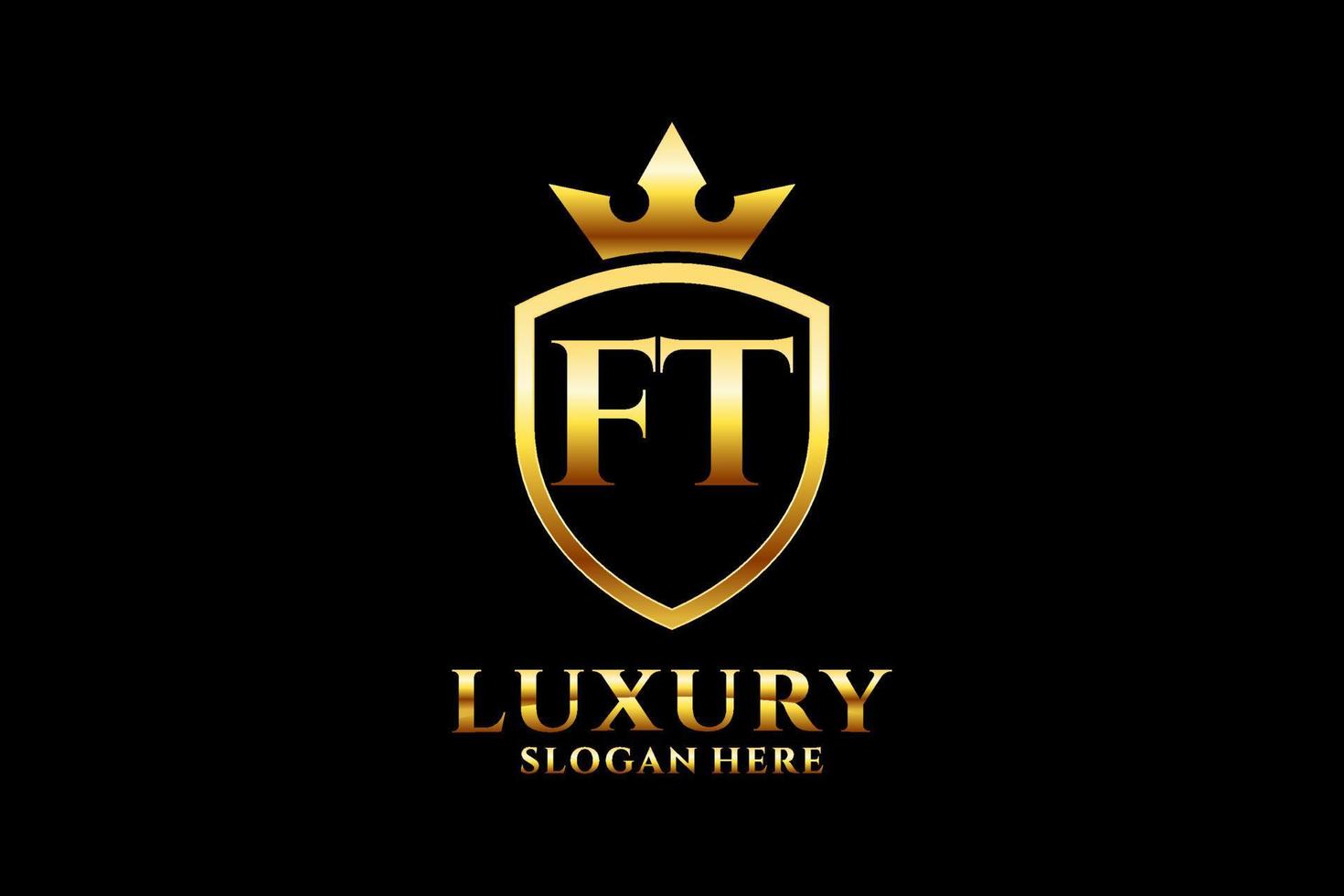 initial FT elegant luxury monogram logo or badge template with scrolls and royal crown - perfect for luxurious branding projects vector