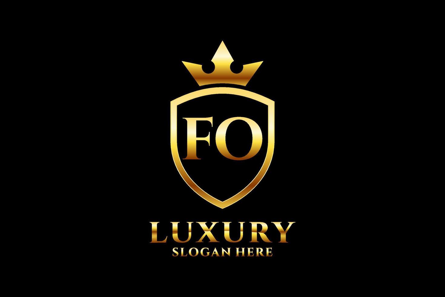 initial FO elegant luxury monogram logo or badge template with scrolls and royal crown - perfect for luxurious branding projects vector