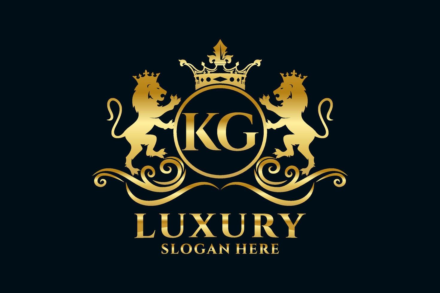 Initial KG Letter Lion Royal Luxury Logo template in vector art for luxurious branding projects and other vector illustration.