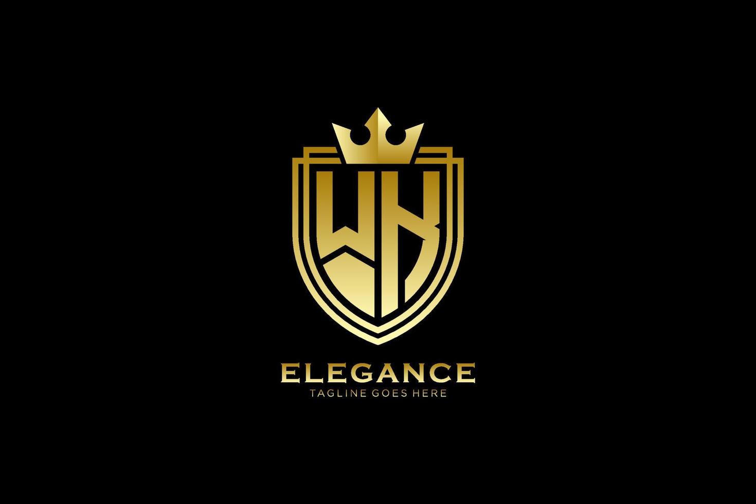 initial WK elegant luxury monogram logo or badge template with scrolls and royal crown - perfect for luxurious branding projects vector