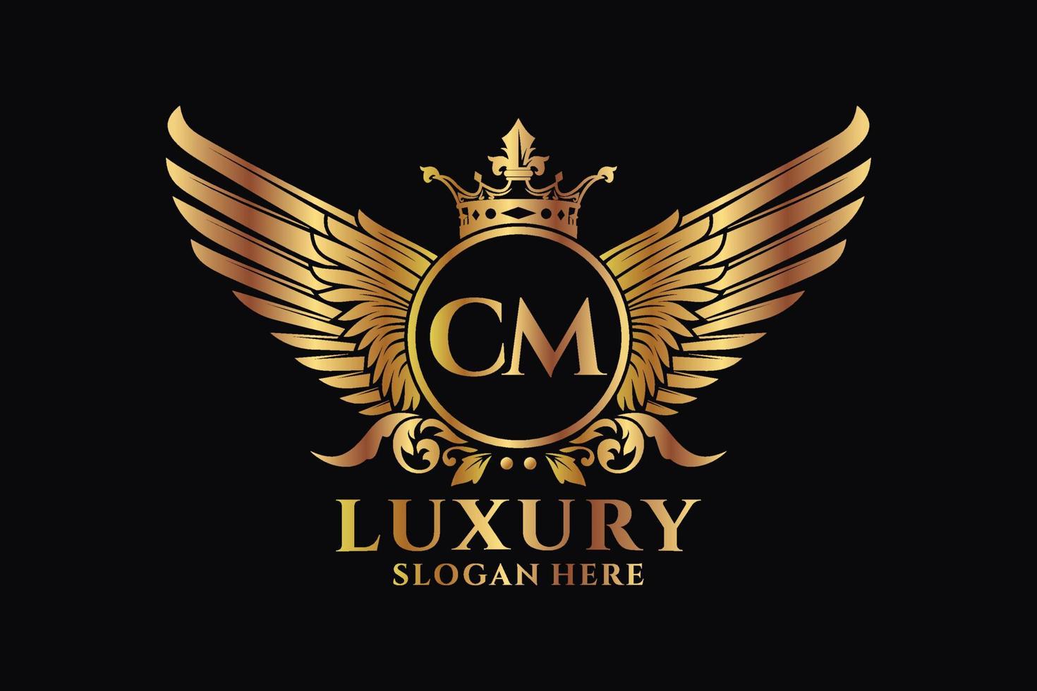 Luxury royal wing Letter CM crest Gold color Logo vector, Victory logo, crest logo, wing logo, vector logo template.