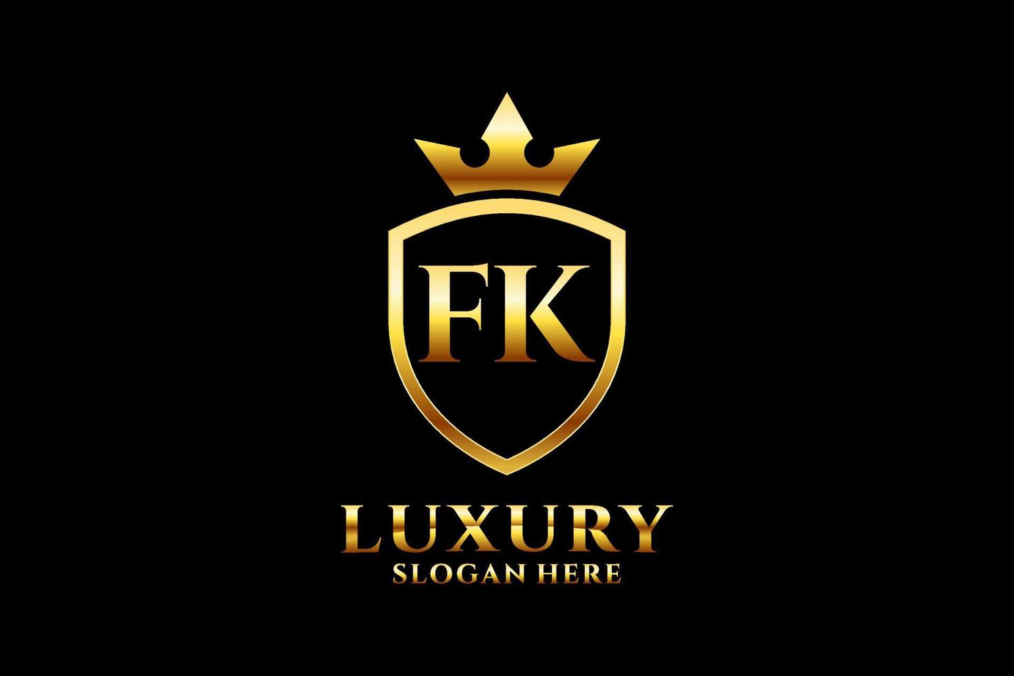 initial FK elegant luxury monogram logo or badge template with scrolls and royal crown - perfect for luxurious branding projects vector