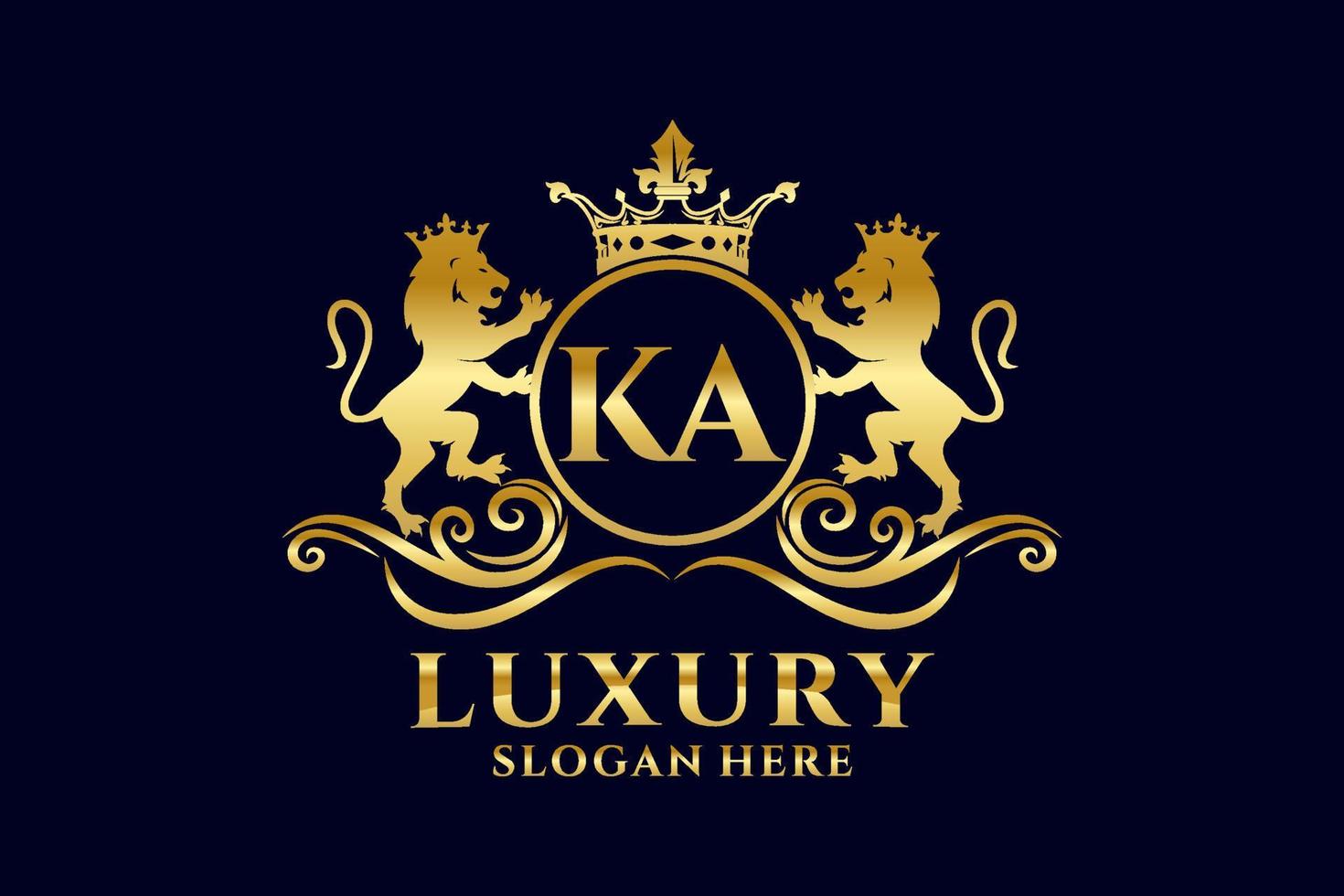 Initial KA Letter Lion Royal Luxury Logo template in vector art for luxurious branding projects and other vector illustration.