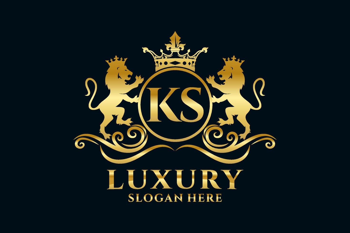 Initial KS Letter Lion Royal Luxury Logo template in vector art for luxurious branding projects and other vector illustration.