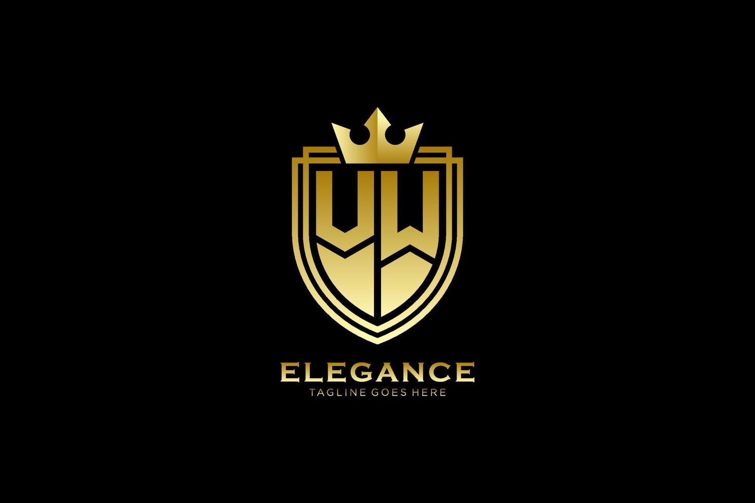 initial VW elegant luxury monogram logo or badge template with scrolls and royal crown - perfect for luxurious branding projects vector