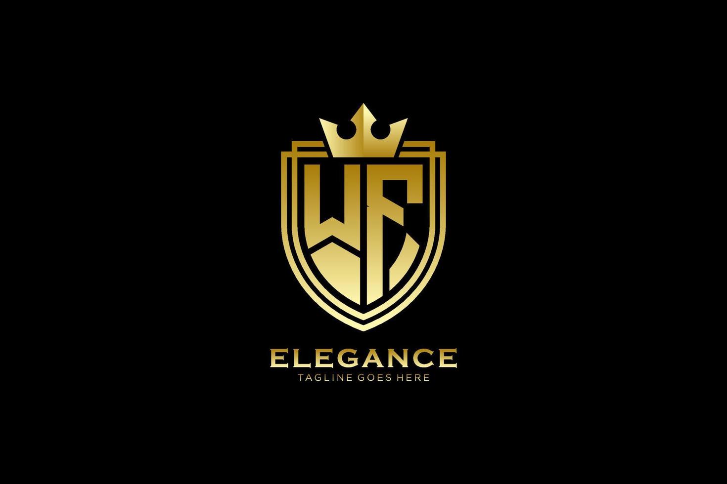 initial WF elegant luxury monogram logo or badge template with scrolls and royal crown - perfect for luxurious branding projects vector