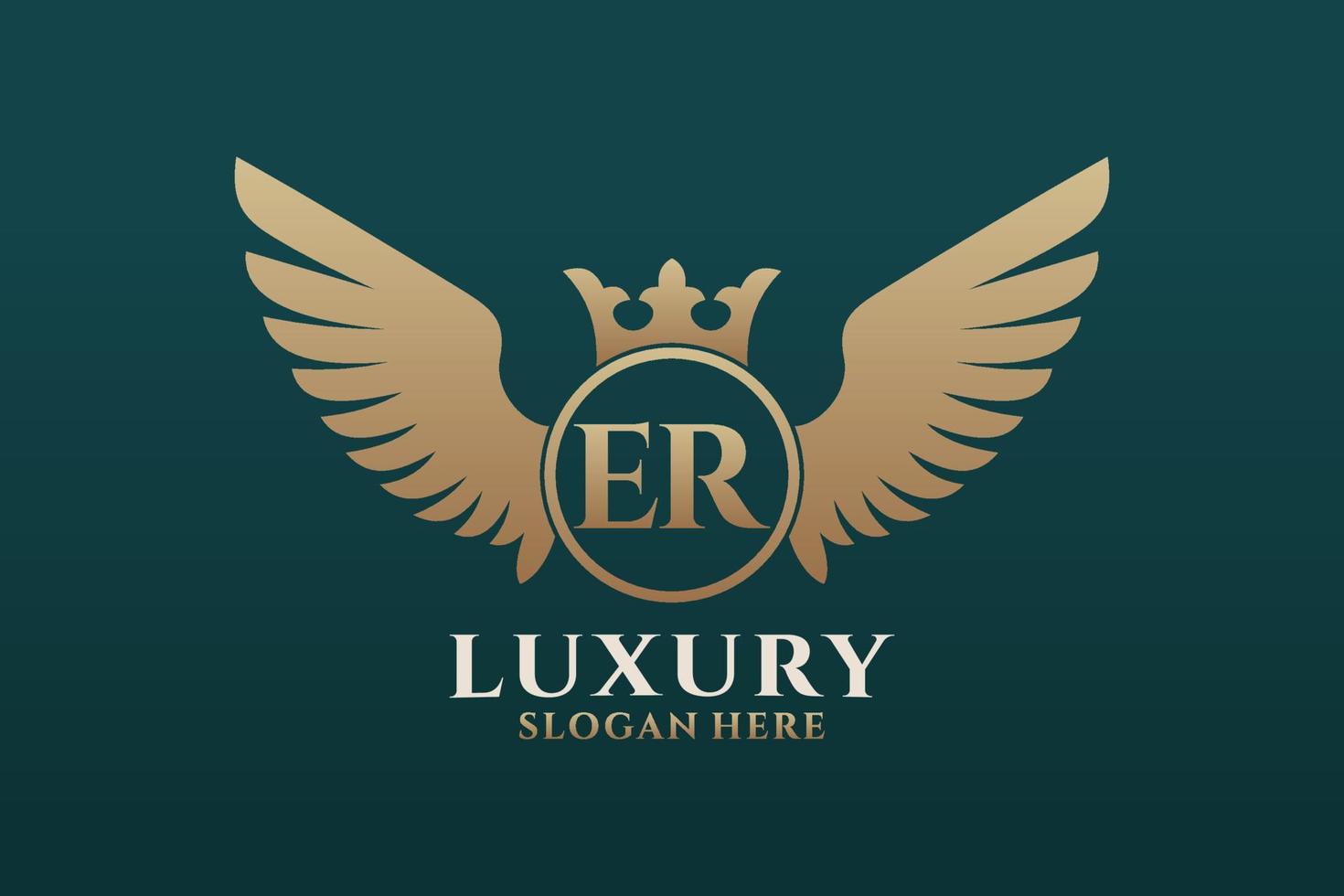 Luxury royal wing Letter ER crest Gold color Logo vector, Victory logo, crest logo, wing logo, vector logo template.