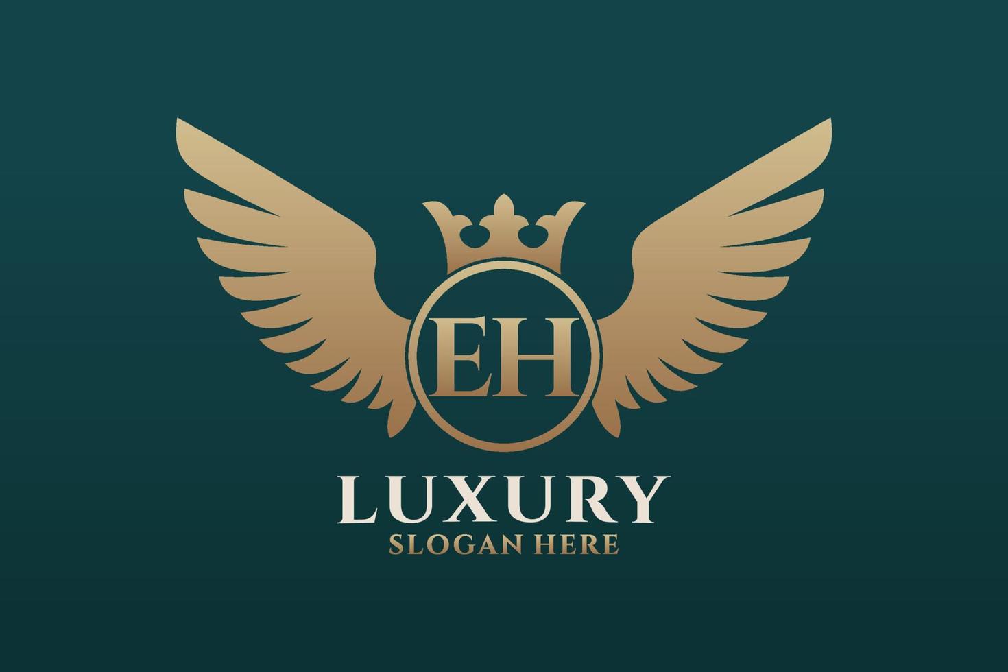 Luxury royal wing Letter EH crest Gold color Logo vector, Victory logo, crest logo, wing logo, vector logo template.