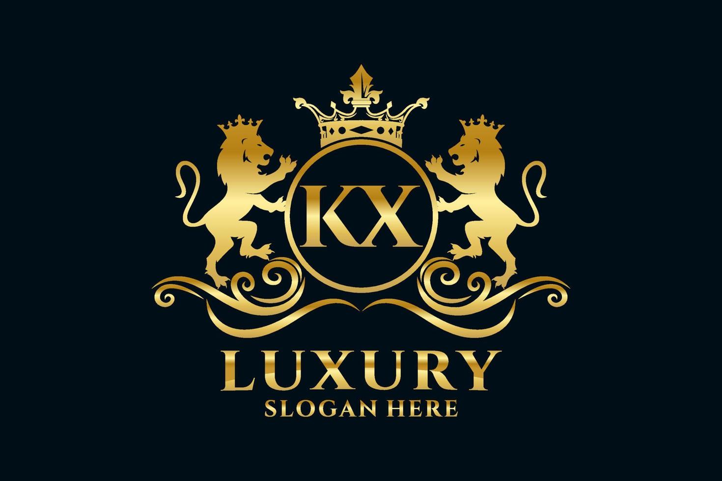 Initial KX Letter Lion Royal Luxury Logo template in vector art for luxurious branding projects and other vector illustration.