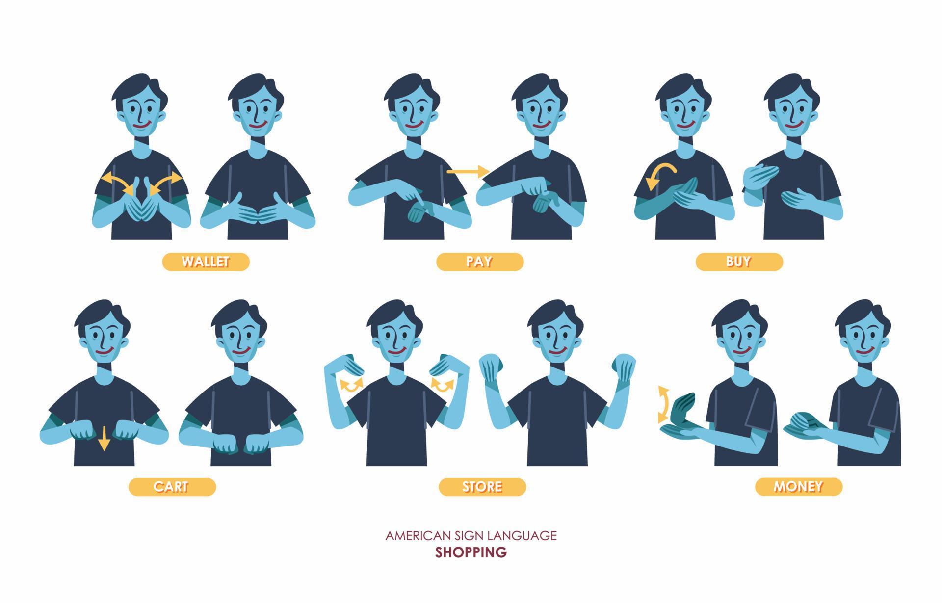 American Sign Language Shopping Set 12377169 Vector Art at Vecteezy