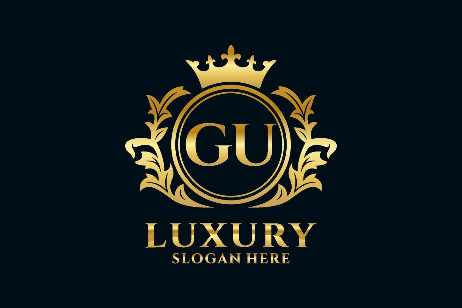 Initial GU Letter Royal Luxury Logo template in vector art for luxurious branding projects and other vector illustration.