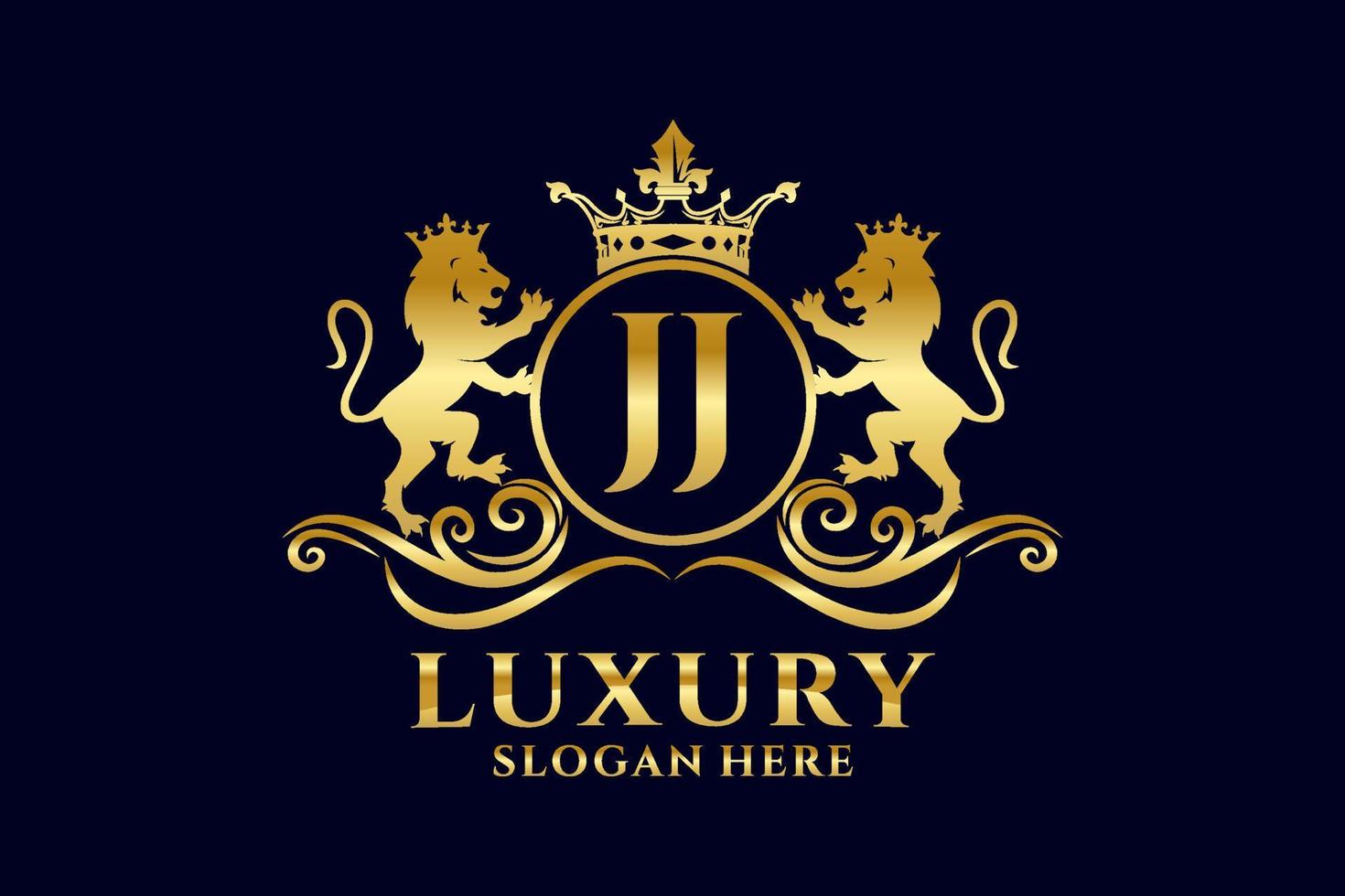 Initial JJ Letter Lion Royal Luxury Logo template in vector art for luxurious branding projects and other vector illustration.