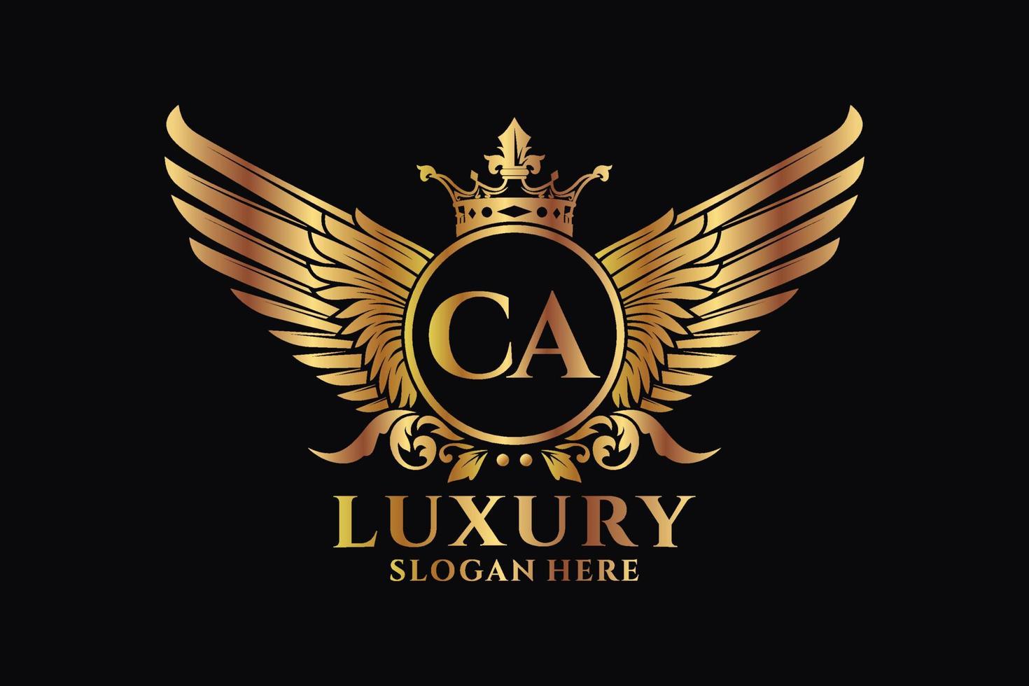 Luxury royal wing Letter CA crest Gold color Logo vector, Victory logo, crest logo, wing logo, vector logo template.