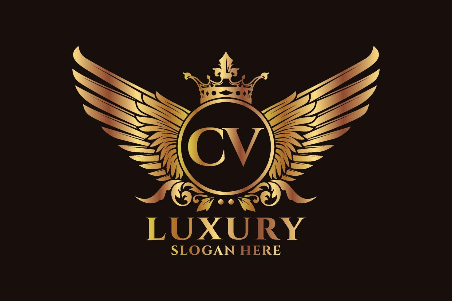 Luxury royal wing Letter CV crest Gold color Logo vector, Victory logo, crest logo, wing logo, vector logo template.