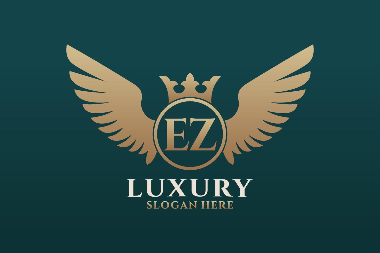 Luxury royal wing Letter EZ crest Gold color Logo vector, Victory logo, crest logo, wing logo, vector logo template.